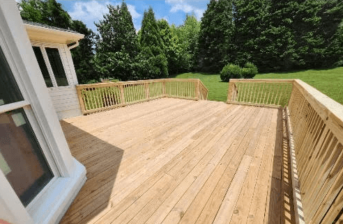 Deck construction project B - view 2 of completed outdoor deck